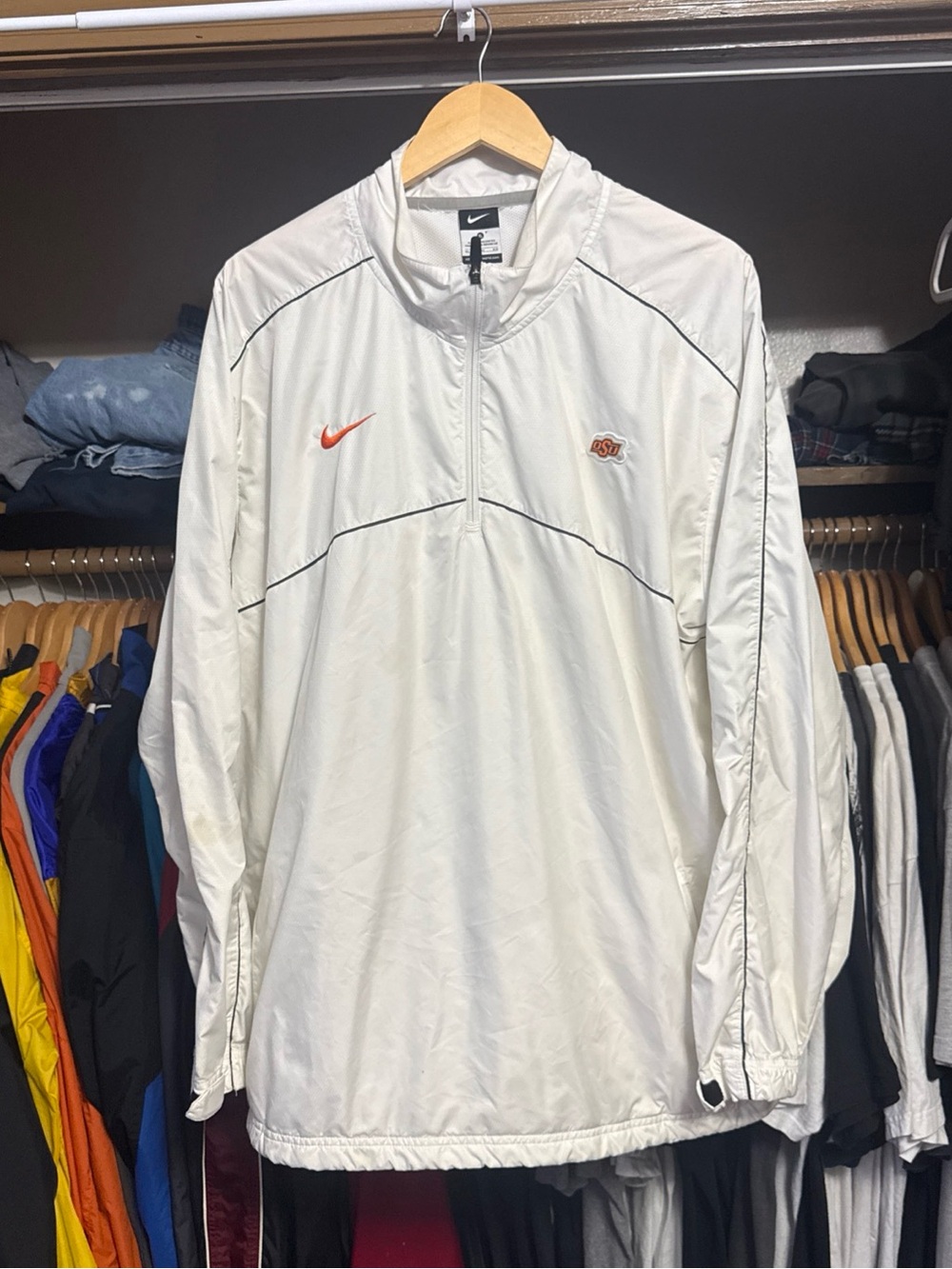 Nike Oklahoma State OSU Cowboys White Windbreaker Vented Mens Sz XL Pullover